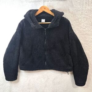 Pink by Victoria Secret Womens Small Black Hooded Fleece Sherpa Jacket.